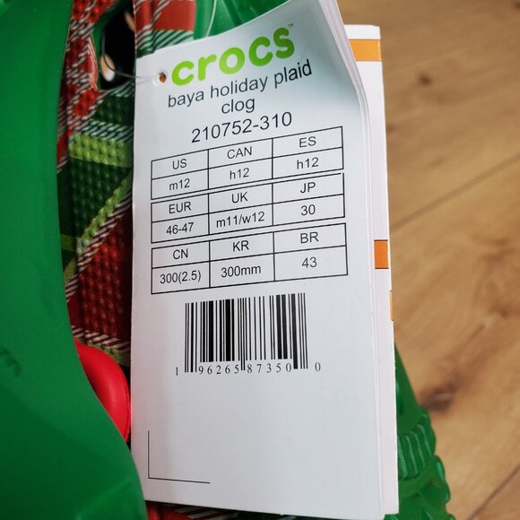 Crocs Baya Holiday Plaid Clogs Christmas Red Green Comfort Sandals Mens Size 12